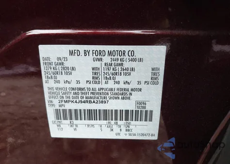 2024 Ford Edge Sel z USA, uszkodzony, nr VIN 2FMPK4J94RBA23897